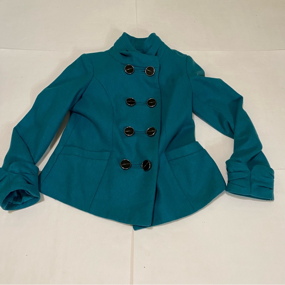 The Limited Turquoise Double-Breasted Pea Coat - Picture 4 of 16